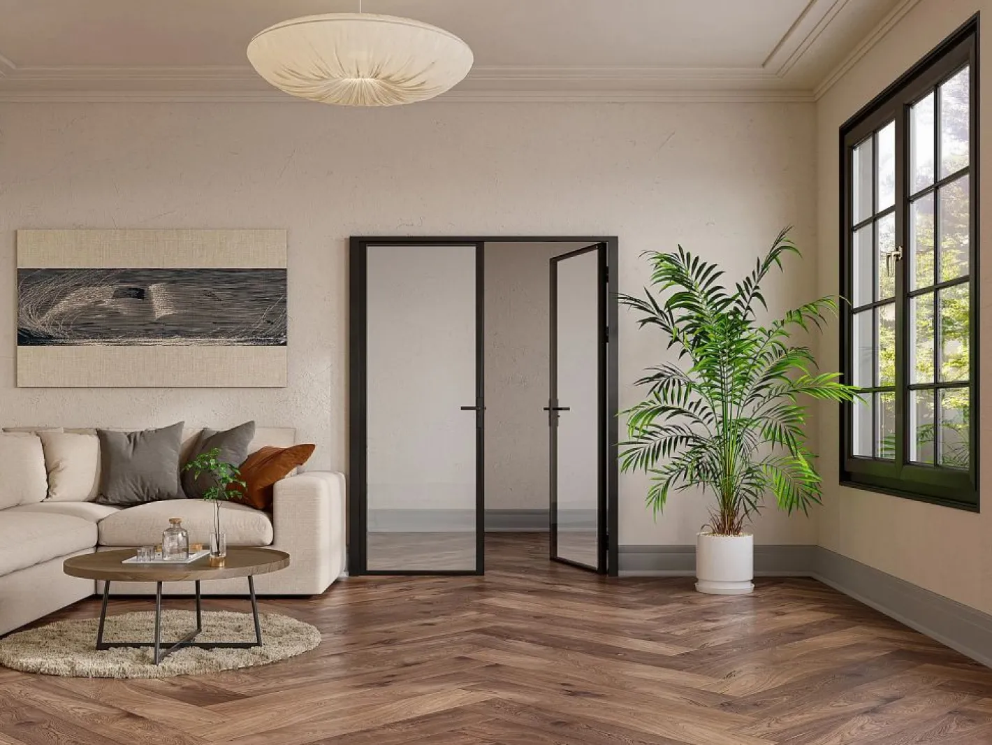 Vente-unique Puerta Con Marco|Mueble de puerta reversible de doble hoja con cristal templado - 2 x Al 204 x An 73 cm - LOXTON