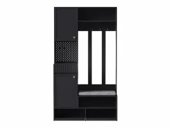 Mueble de recibidor con banco, perchero, estantes y cajones, 4 ganchos, 1 puerta, blanco, (100x35x180 cm)^ Sale