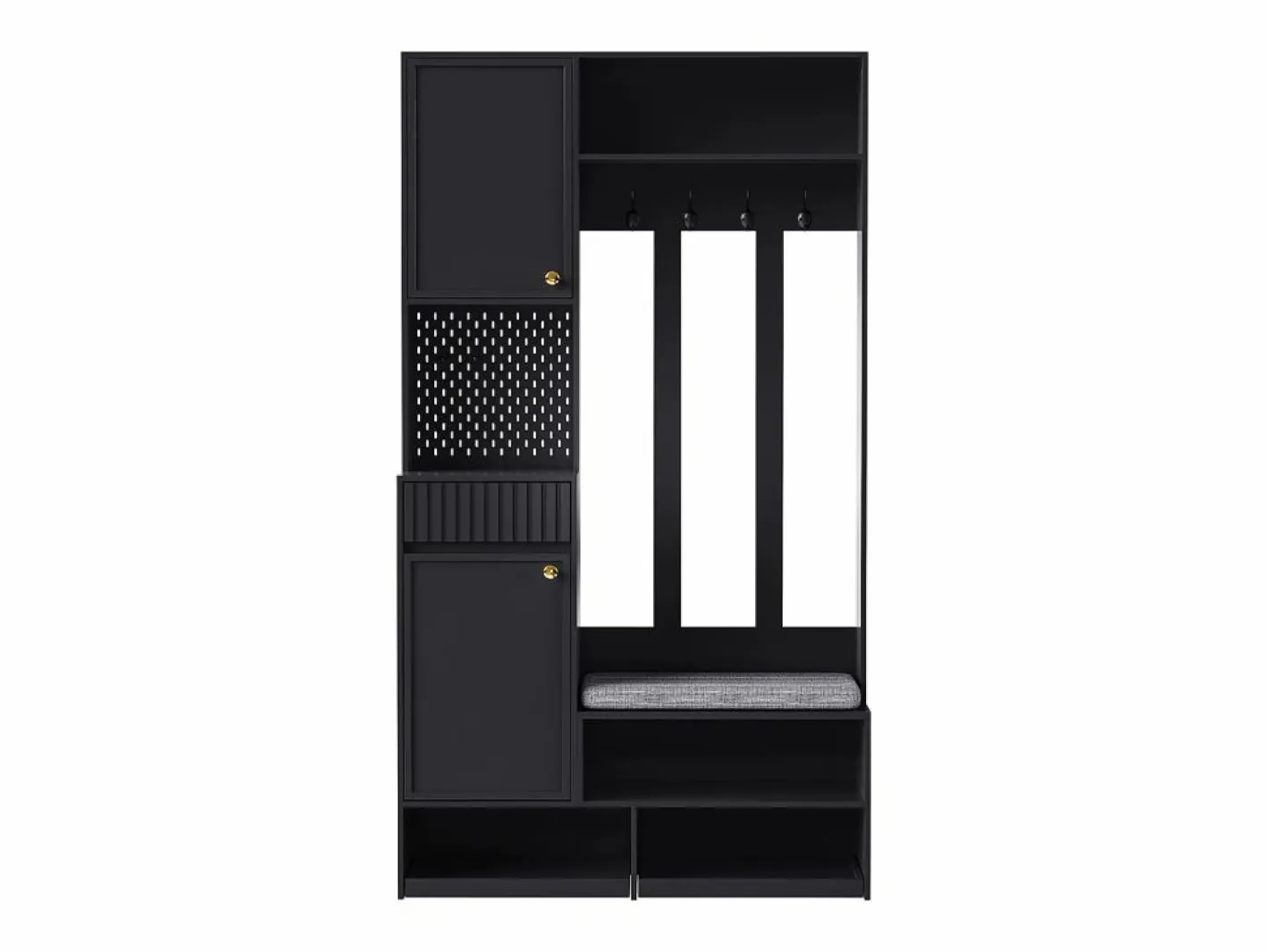 Mueble de recibidor con banco, perchero, estantes y cajones, 4 ganchos, 1 puerta, blanco, (100x35x180 cm)^ Sale