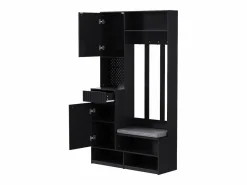 Mueble de recibidor con banco, perchero, estantes y cajones, 4 ganchos, 1 puerta, blanco, (100x35x180 cm)^ Sale