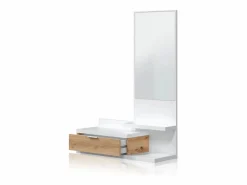 duehome Mueble de recibidor Fiord Blanco Artik (Blanco Mate) - Roble Nodi Gris