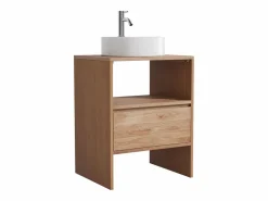 Vente-unique Mueble De Baño Simple|Mueble de roble con lavabo sobre encimera redondo y grifo - Natural claro - 60 cm - CAVIZO