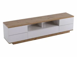 Mueble de televisión escandinavo contemporáneo de 180 cm en madera - 5 puertas + 8 compartimentos - Natural y blanco^ModernLuxe