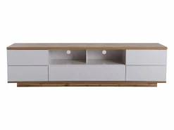 Mueble de televisión escandinavo contemporáneo de 180 cm en madera - 5 puertas + 8 compartimentos - Natural y blanco^ModernLuxe