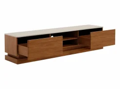 Vente-unique Mueble de TV 2 cajones y 2 estantes con LEDs en MDF - Marrón oscuro y beige - DEVIKA de Pascal MORABITO Color natural oscuro / Beige New