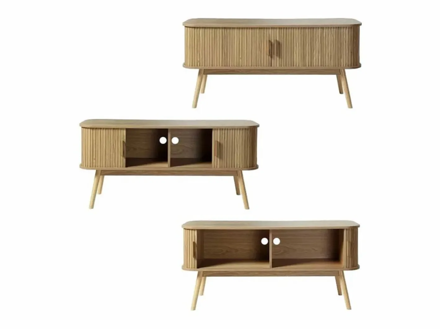 Calicosy Mueble de TV 2 Puertas Corredizas L119 cm - ERNEST Color natural claro New