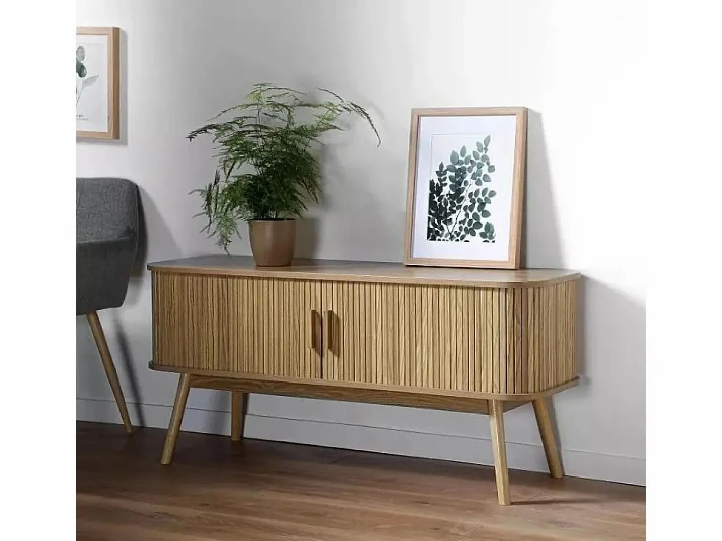 Calicosy Mueble de TV 2 Puertas Corredizas L119 cm - ERNEST Color natural claro New