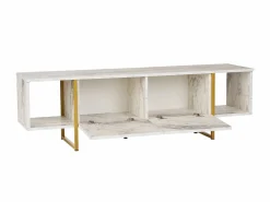 Mueble de TV 2 puertas y 2 estantes - Efecto mármol y dorado - DERANA^Vente-unique Best