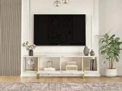 Mueble de TV 2 puertas y 2 estantes - Efecto mármol y dorado - DERANA^Vente-unique Best