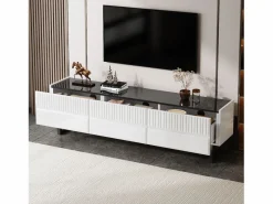Merax Mueble Tv|Mueble de TV bajo moderno - 170 x 35 x 47 cm - con 3 cajones - Diseño clásico - MDF - blanco y