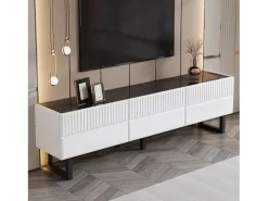 Merax Mueble Tv|Mueble de TV bajo moderno - 170 x 35 x 47 cm - con 3 cajones - Diseño clásico - MDF - blanco y
