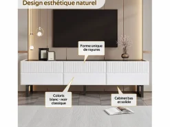 Merax Mueble Tv|Mueble de TV bajo moderno - 170 x 35 x 47 cm - con 3 cajones - Diseño clásico - MDF - blanco y