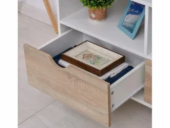 Mueble de TV de 99 cm con cajón y 2 estantes, mueble de TV moderno para salón Blanco Sale