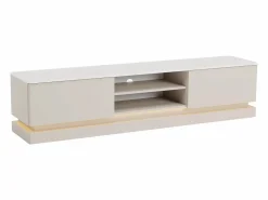Vente-unique Mueble Tv|Mueble de TV con 2 cajones y 2 estantes con luces LED en MDF - Beige y efecto mármol blanco - DEVIKA