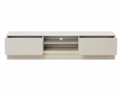 Vente-unique Mueble Tv|Mueble de TV con 2 cajones y 2 estantes con luces LED en MDF - Beige y efecto mármol blanco - DEVIKA