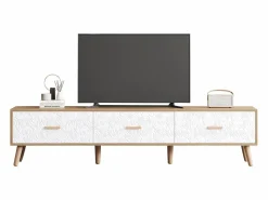 Merax Mueble de TV con 3 cajones - 150 x 35 x 39 cm - Tablero de partículas - para salón - y madera Blanco