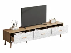 Merax Mueble de TV con 3 cajones - 150 x 35 x 39 cm - Tablero de partículas - para salón - y madera Blanco