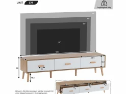 Merax Mueble de TV con 3 cajones - 150 x 35 x 39 cm - Tablero de partículas - para salón - y madera Blanco