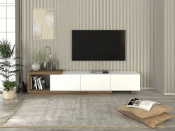 Vente-unique Mueble de TV con 3 cajones y 1 estante - Blanco y natural - DUKIAN Color natural claro / Blanco Outlet