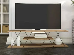 Vente-unique Mueble Tv|Mueble de TV con 1 estante - Natural y negro - DELORY