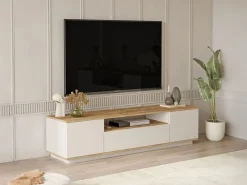 Vente-unique Mueble Tv|Mueble de TV con 3 puertas y 1 estante - Beige y natural - LOTULA