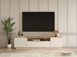 Vente-unique Mueble Tv|Mueble de TV con 3 puertas y 1 estante - Beige y natural - LOTULA