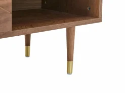 Mueble de TV con 2 puertas y 2 estantes abiertos, chapa de nogal - Natural oscuro y dorado - PARIOMA^Vente-unique Clearance