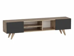 Vente-unique Mueble Tv|Mueble de TV con 2 puertas y 3 estantes - Negro y Natural - MOSTIA