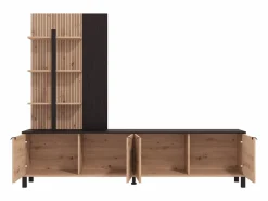 Vente-unique Mueble Tv|Mueble de TV con 4 puertas y 3 estantes - Natural y Negro - NUJA