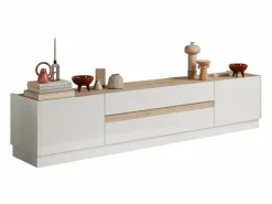 Vente-unique Mueble de TV con 2 puertas y 2 cajones - Blanco y Natural - EMORA Color natural claro / Blanco Best