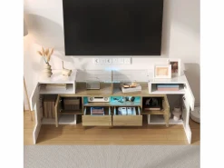 Merax Mueble de TV con 4 puertas y 2 cajones - 145 x 30 x 51 cm - LEDs - Tablero de partículas - +Oro Blanco Online