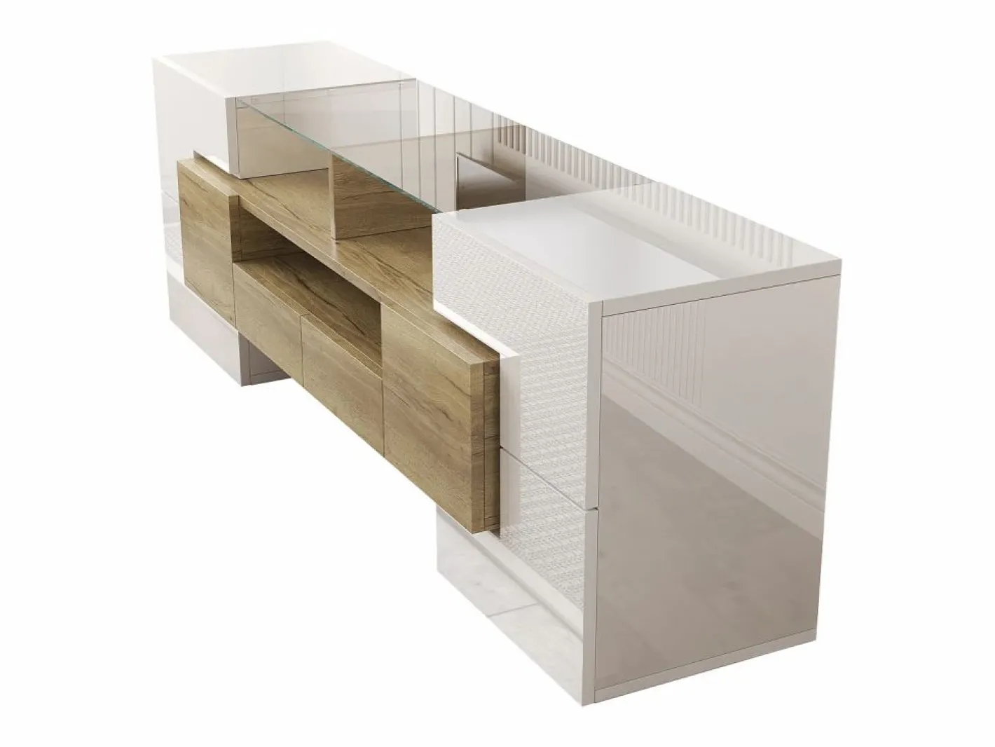 Merax Mueble de TV con 4 puertas y 2 cajones - 145 x 30 x 51 cm - LEDs - Tablero de partículas - +Oro Blanco Online