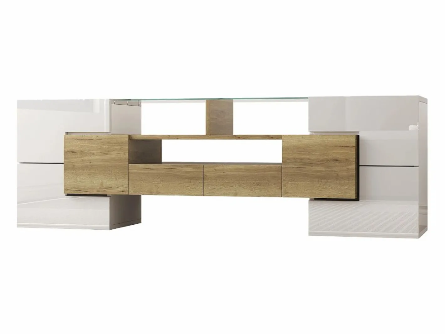 Merax Mueble de TV con 4 puertas y 2 cajones - 145 x 30 x 51 cm - LEDs - Tablero de partículas - +Oro Blanco Online