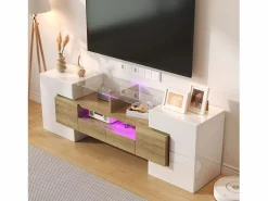 Merax Mueble de TV con 4 puertas y 2 cajones - 145 x 30 x 51 cm - LEDs - Tablero de partículas - +Oro Blanco Online