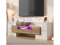 Merax Mueble de TV con 4 puertas y 2 cajones - 145 x 30 x 51 cm - LEDs - Tablero de partículas - +Oro Blanco Online