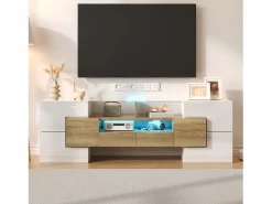 Merax Mueble de TV con 4 puertas y 2 cajones - 145 x 30 x 51 cm - LEDs - Tablero de partículas - +Oro Blanco Online