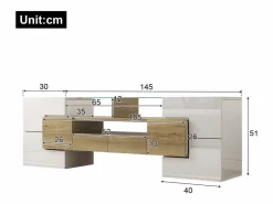 Merax Mueble de TV con 4 puertas y 2 cajones - 145 x 30 x 51 cm - LEDs - Tablero de partículas - +Oro Blanco Online
