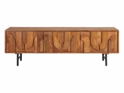 Mueble de TV con 3 puertas de madera de mango y metal negro - Natural - MIZORAM^Maison Céphy Best