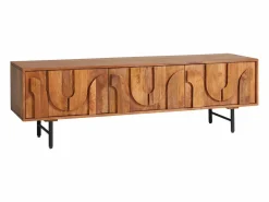 Mueble de TV con 3 puertas de madera de mango y metal negro - Natural - MIZORAM^Maison Céphy Best