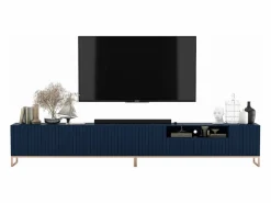 Mueble de TV con 7 puertas y hueco abierto – estructura marino mate, frentes acanalados marino mate – 300 cm, marco de metal^ Sale