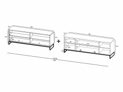 Mueble de TV con 7 puertas y hueco abierto – estructura marino mate, frentes acanalados marino mate – 300 cm, marco de metal^ Sale