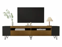 Merax Mueble de TV con 2 puertas y nichos laterales - 180 x 36 x 43 cm - LED - MDF y tablero de partículas - + natural Negro Clearance
