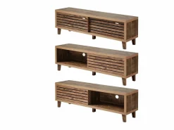 Mueble de TV con 2 puertas correderas de lamas perforadas L140 cm - LIAM^Calicosy Clearance