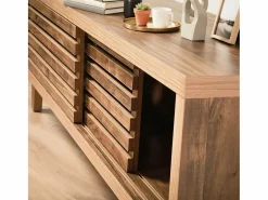 Mueble de TV con 2 puertas correderas de lamas perforadas L140 cm - LIAM^Calicosy Clearance