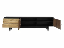 Hauss Spole Mueble de TV con 2 puertas y 3 cajones, diseño ondulado, y natural Negro Outlet