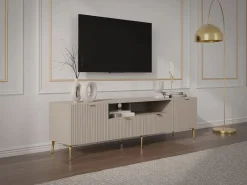 Mueble de TV con 2 puertas, 2 cajones y 2 nichos en MDF y acero - y dorado - YESINIA^Vente-unique Sale