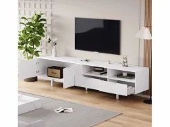 Mueble de TV de 200 cm, mueble de TV con 2 puertas y 2 cajones, estilo moderno, para salón y oficina^OKWISH