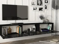 Vente-unique Mueble Tv|Mueble de TV de pared con 3 puertas - Color: Efecto mármol - VIKILA