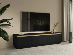 Vente-unique Mueble Tv|Mueble de TV de pared o de pie con 3 puertas de MDF - y Dorado - POSINIA