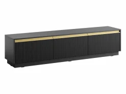 Vente-unique Mueble Tv|Mueble de TV de pared o de pie con 3 puertas de MDF - y Dorado - POSINIA